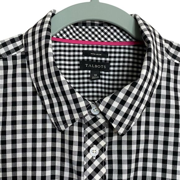 Talbots Gingham Shirt Womens 10 Black White Button Up Non Iron Check Long Sleeve - Picture 4 of 11